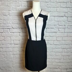 Gianni Bini Women's XS Black White Colorblock Zip Dress Sleeveless Chiccore